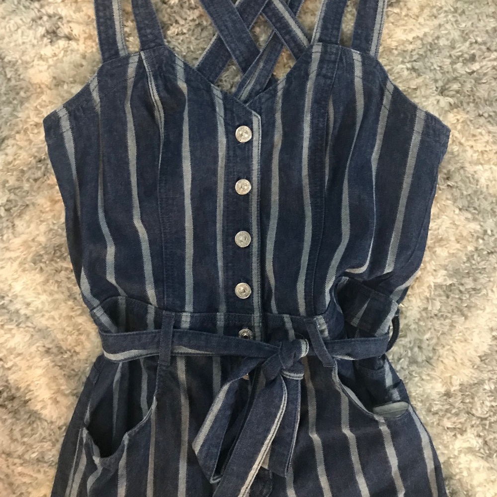 7 For All Mankind Cropped Jean Overall Romper
